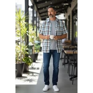 The North Face Men’s Short Sleeve Blue Plaid Button Up Shirt Sz XXL